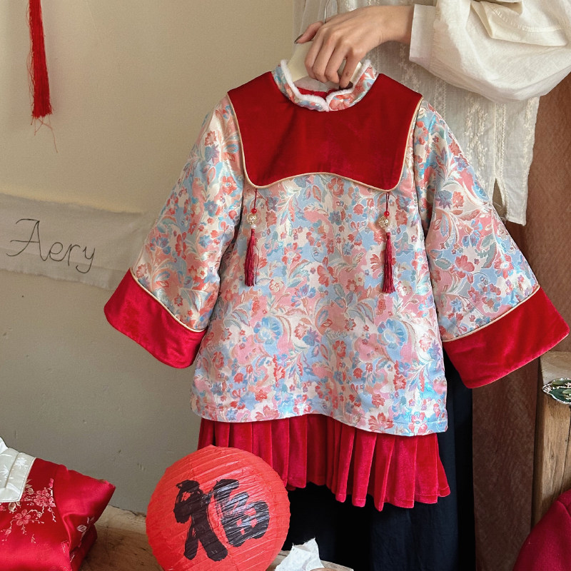 「岁岁年年」2025新款女宝秋冬拜年服幼儿园穿搭丝绒小裙子