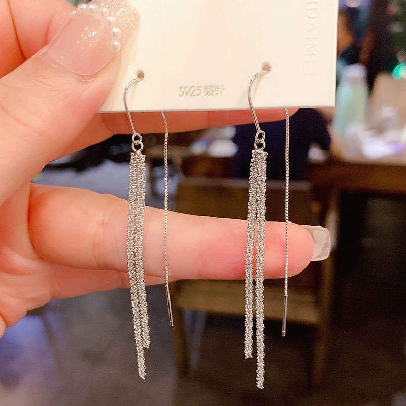 流苏长款耳环简约满天星长耳环