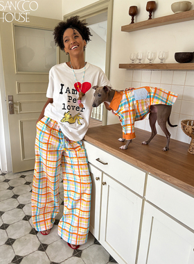 SANCCO* 原创格纹印花休闲裤秋冬撞色腰头可束脚宽松全棉长裤