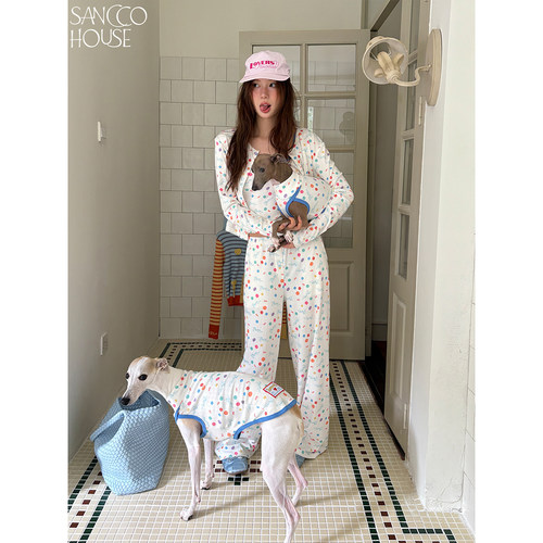 SANCCO天使小狗彩色波点印花套装