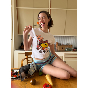 SANCCO 牛仔小狗 原创插画印花正肩圆领短T恤 4月7日20点上新