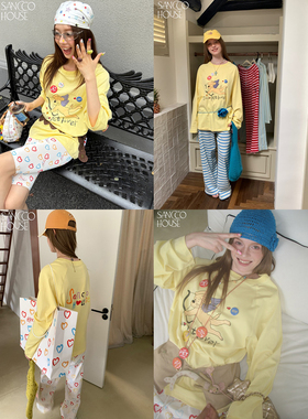 SANCCO「丘比特小狗」印花薄款圆领宽松纯棉男女同款长袖T恤