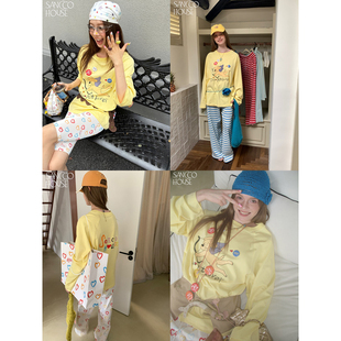 长袖 T恤 圆领宽松纯棉男女同款 SANCCO「丘比特小狗」印花薄款