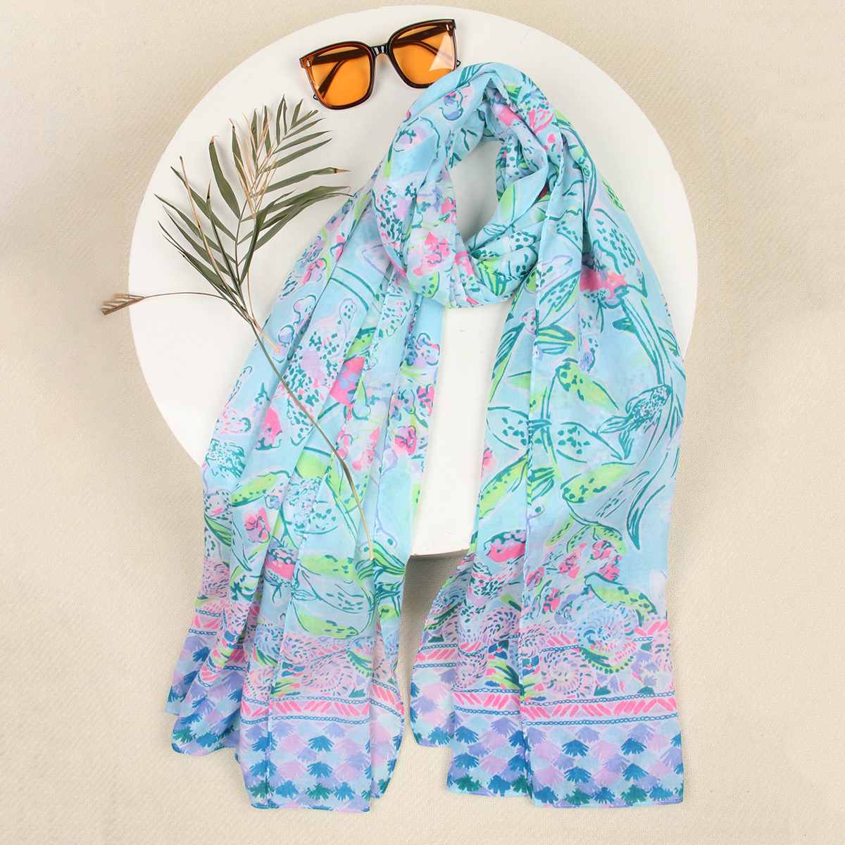春秋植物花朵欧美女印花度假围巾