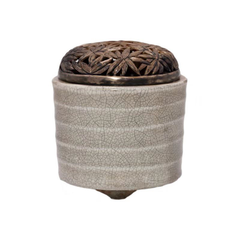 渌水山房 清代哥釉玄纹筒式炉 全品相古代香炉