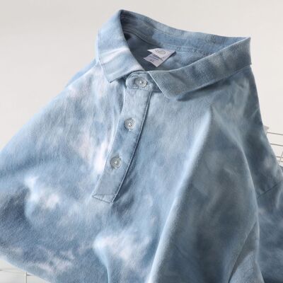 250g扎染色polo衫日系重磅纯棉翻领t恤男士保罗衫夏季宽松