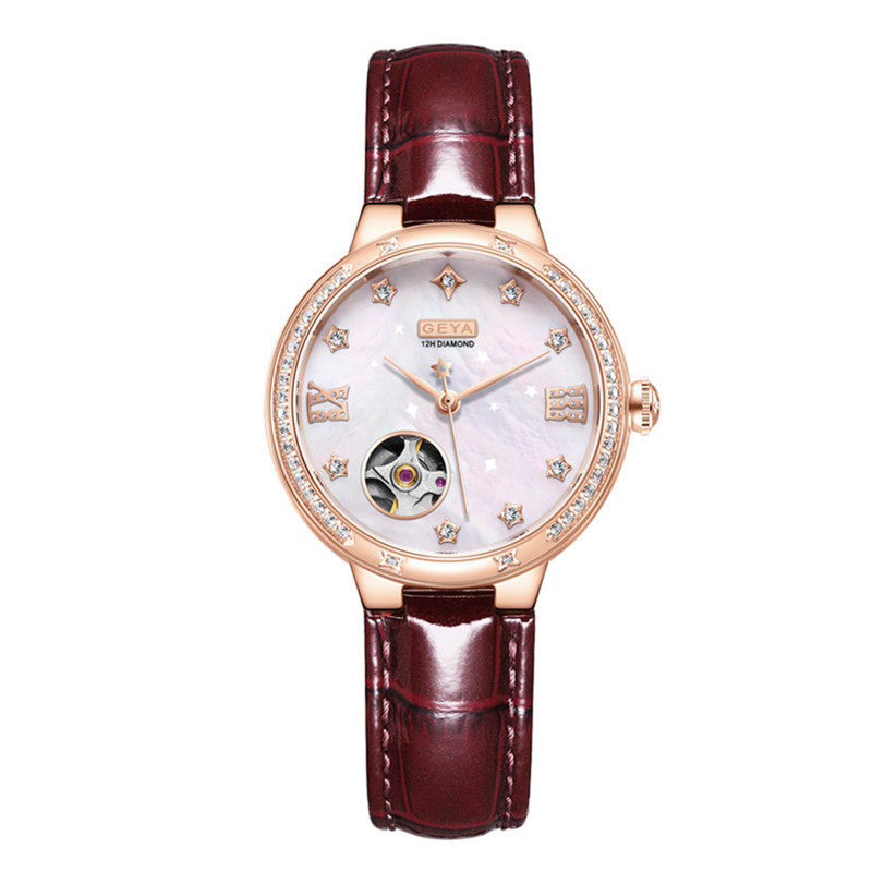 专柜geya/格雅手表 女士真钻机械表全自动镂空贝母表盘8237女表