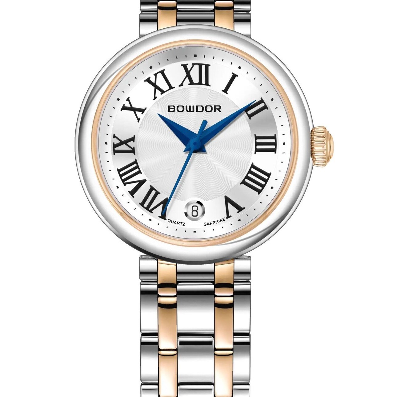 正品宝舵手表女石英罗马刻度复古简约日历防水钢带女士腕表99117