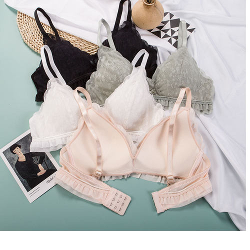 少女性感内衣女美背胸罩收副乳文胸套装调整型聚拢蕾丝三角杯文胸