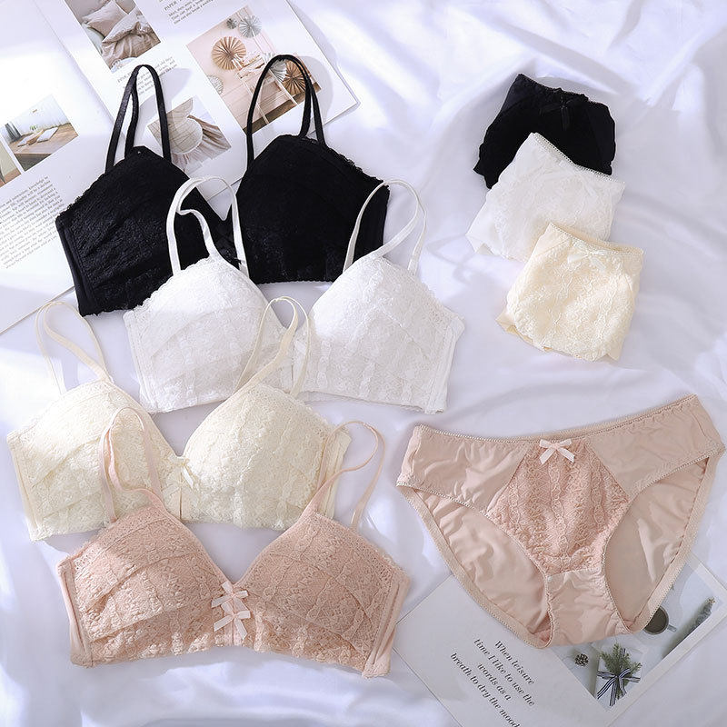 无钢圈美背文胸套装清纯舒适聚拢文胸蝴蝶结日系少女时尚内衣套装