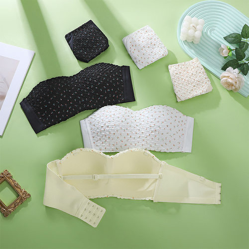 性感美背印花文胸无钢圈半杯透气内衣套装边布果冻条舒适文胸套装
