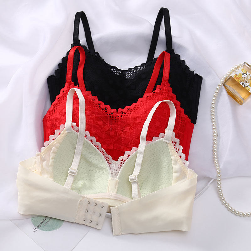 舒适透气无钢圈胸罩少女内衣套装性感聚拢美背蕾丝花边文胸套装