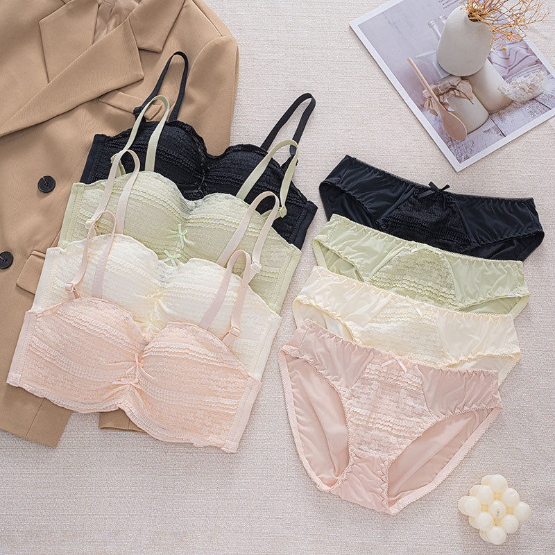 无钢圈性感美背蕾丝花边文胸套装半杯内衣女小胸聚拢上托内衣套装