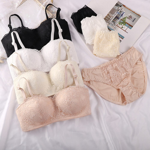 小胸无钢圈美背舒适内衣套装性感聚拢半杯文胸蕾丝花边文胸套装
