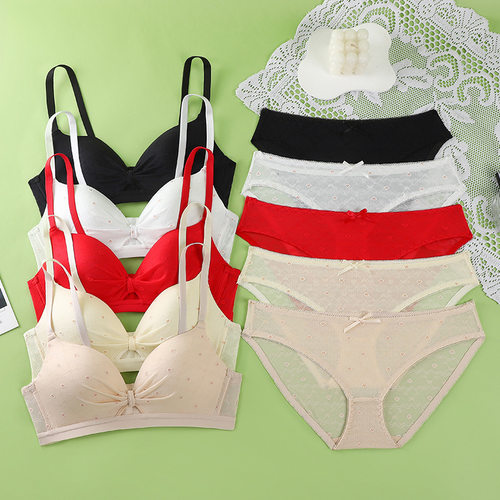 软支撑舒适透气文胸性感聚拢内衣套装无钢圈提花三角杯文胸套装