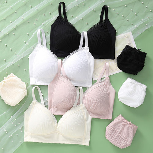 无钢圈清新可爱聚拢内衣文胸套装日系少女蕾丝薄模杯透气文胸套装