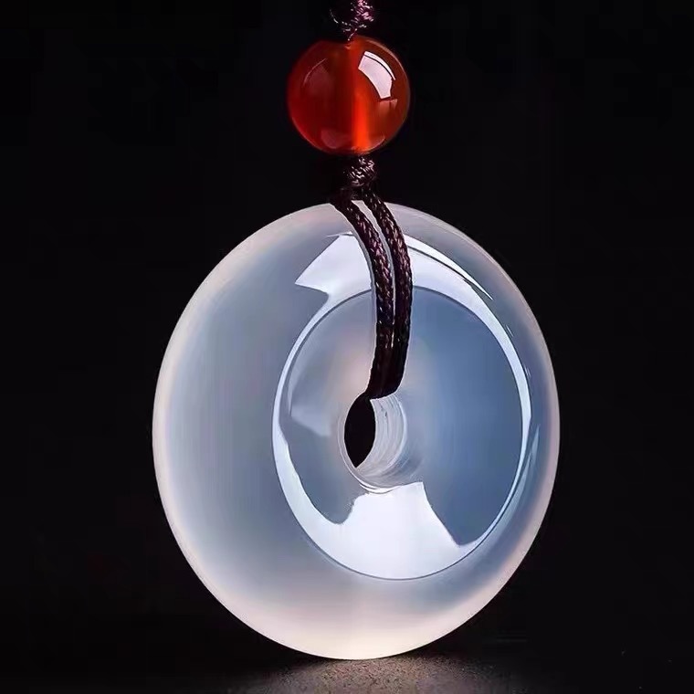 洋勋珠宝天然冰种白玉髓平安扣吊坠玛瑙项链你款轻奢小众玉石挂件