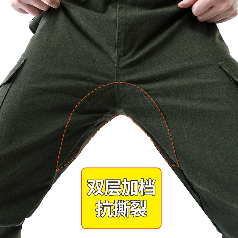 加裆工装裤男春秋款工地耐磨宽松工作裤子纯棉防烫电焊工劳保长裤
