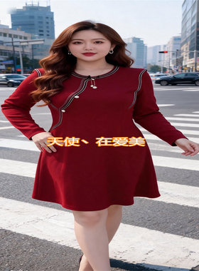 大码女装秋季高端复古气质显瘦胖妹妹新款高腰圆长百搭连衣裙