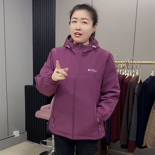 女装 棉服大码 外套加棉加厚防寒保暖冲锋衣女款 秋冬户外棉衣连帽款