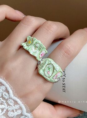 多巴胺设计感甜美清新小戒指手饰滴油小众轻奢指环小众花朵高级感