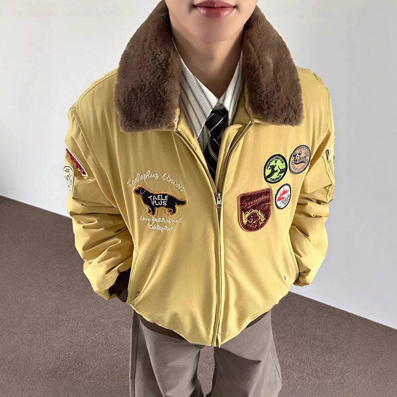 冰原情侣外套短款毛领bomber阿拉斯加冬季女款男棉服棉衣夹克猎装