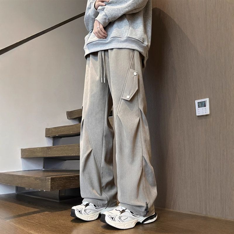 秋冬季宽松男款男生裤子工装裤阔腿加厚休闲裤卫裤潮牌加绒灯芯绒