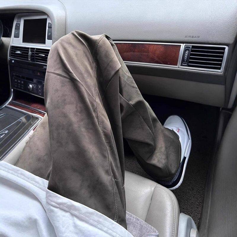 工装裤复古春秋直筒美式暗纹宽松裤子棕色cleanfit阔腿裤男款弯刀