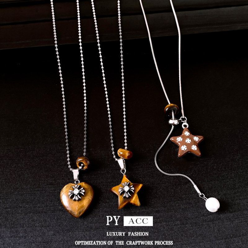 毛衣链镶钻项链简约串珠星星爱心设计感调节项饰小众虎眼石个性可