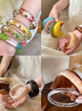 多巴胺晕染手饰跨境几何小众树脂彩色高级感轻奢百搭手环欧美手镯