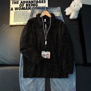 拉链满天星衫卫衣p外套长袖加厚秋冬加绒半针织痞帅男款olo高级感