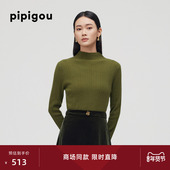 皮皮狗秋冬新款 毛衣 打底衫 半高领羊绒衫 抽条套头针织修身