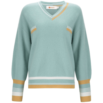 皮皮狗V领撞色泡泡袖羊绒衫