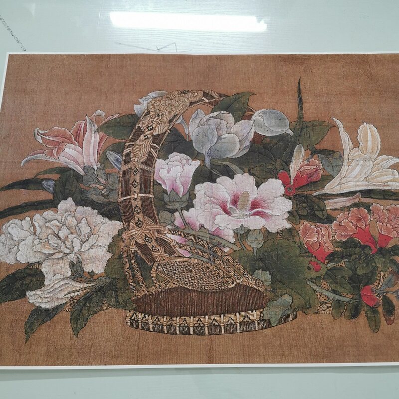 李嵩 花篮图 复古书画花卉牡丹国画真迹微喷仿古复制装裱挂轴装饰