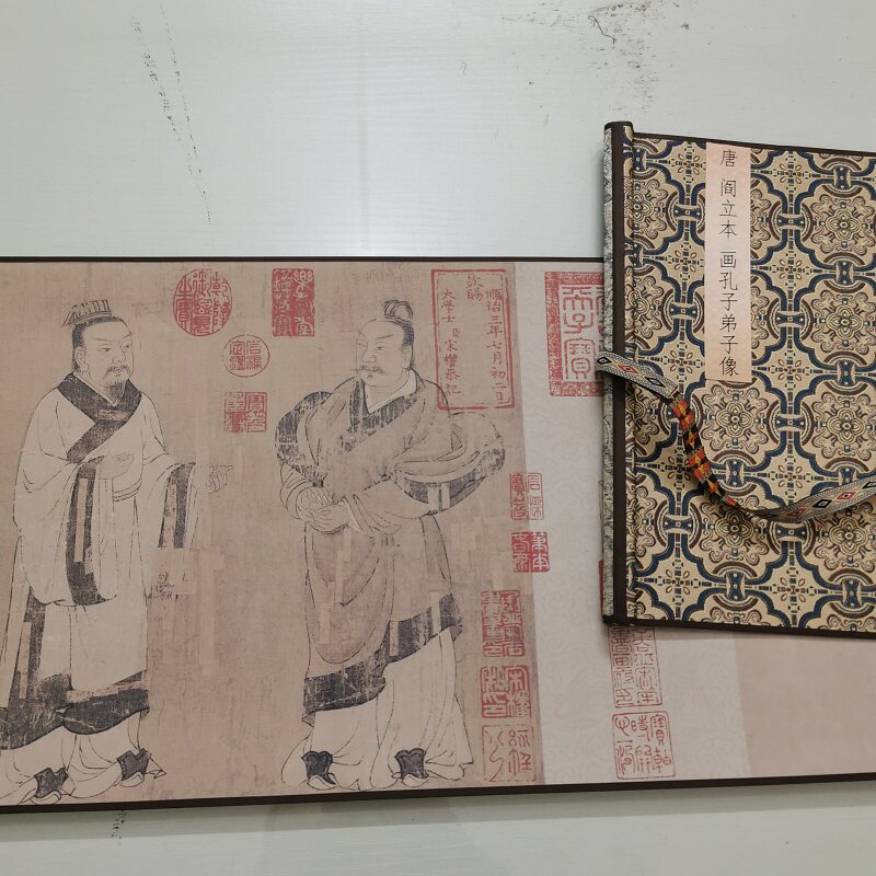 阎立本孔子弟子像复古书画白描工笔人物国画真迹微喷仿古装裱装饰