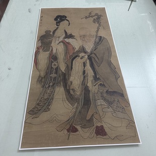 黄山寿麻姑献寿图复古书画国画真迹微喷仿古装裱挂轴玄关客厅装饰