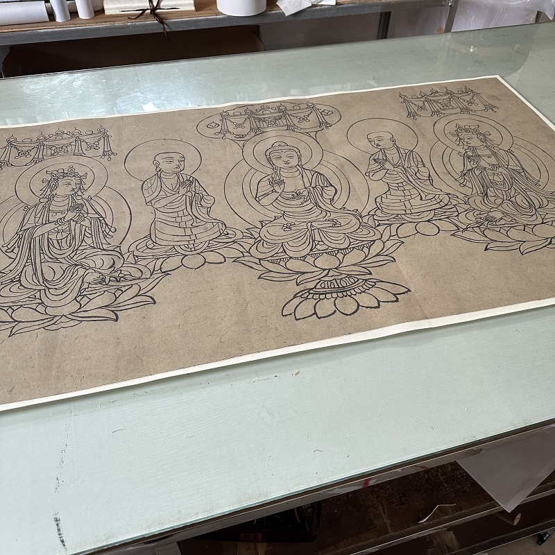 敦煌遗书壁画佛像素描人物复古书画宣纸真迹微喷仿古装裱挂轴装饰图片
