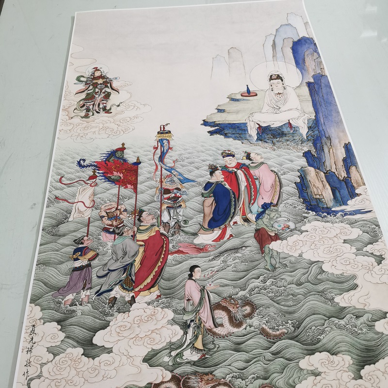 夏荆山观音挂画复古书画人物佛像真迹微喷仿古画芯装裱卷轴装饰画