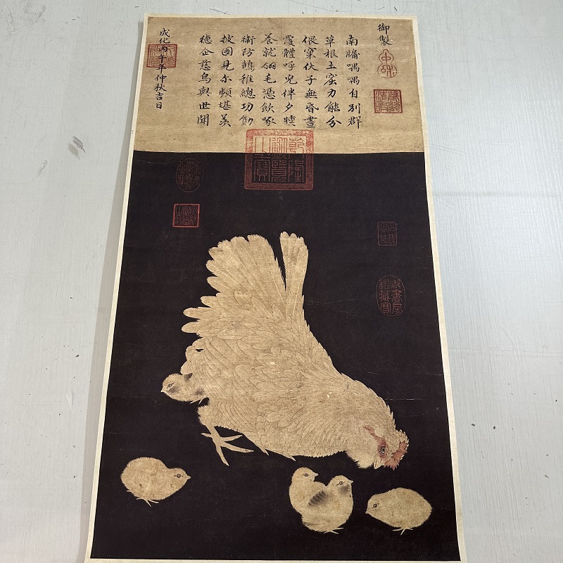 宋小品子母鸡图复古书画真迹宣纸微喷仿古画芯国画装裱挂轴装饰画图片