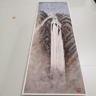 何香凝设色山水图复古书画真迹宣纸微喷仿古画芯装裱挂轴玄关装饰