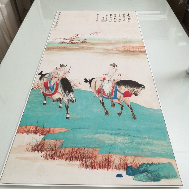 张大千 唐人行猎图 复古书画人物国画真迹微喷仿古画芯挂轴装饰画