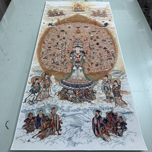 近代佛像千手千眼观世音菩萨图复古书画真迹微喷仿古装裱挂轴装饰