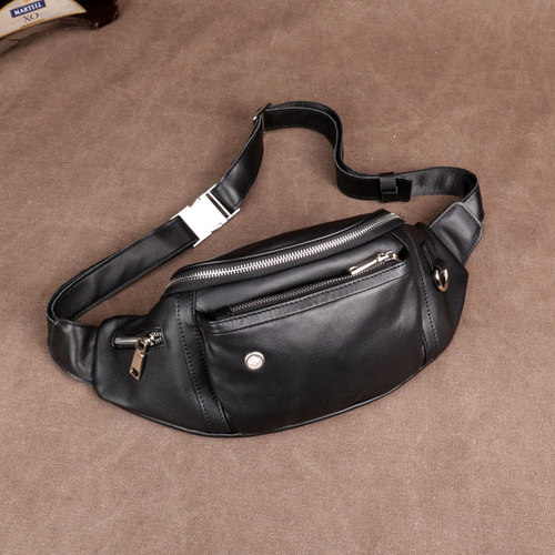 头层牛皮休闲风多功能大容量腰包