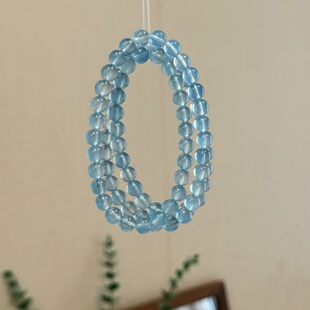 高品质海蓝宝蓝色水晶手串女款 多层三圈手链五行补水喜水饰品