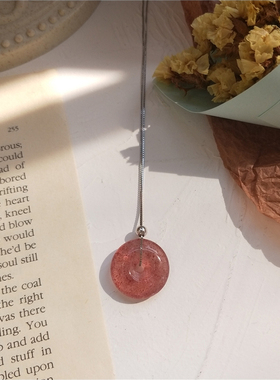 草莓晶平安扣纯银项链招桃花