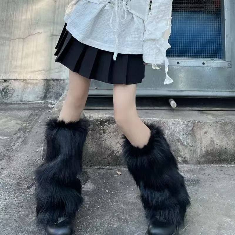 纯色毛绒袜套y2k可爱秋冬保暖加厚堆堆袜套雪纱外穿防掉小腿袜子