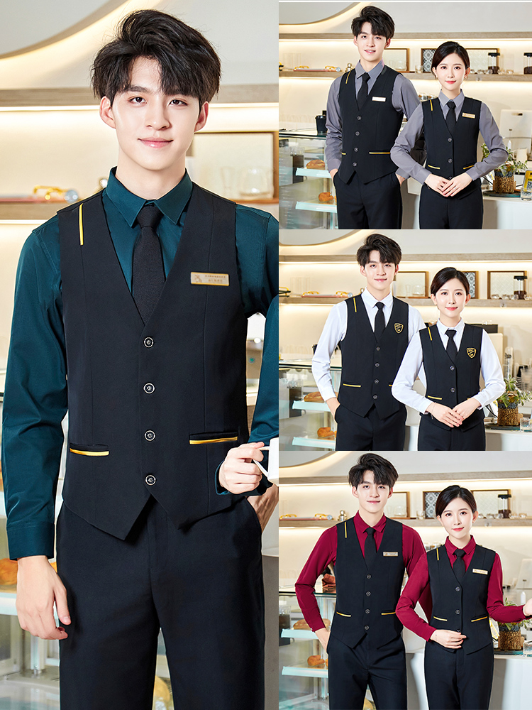 酒吧KTV服务员工作服酒店餐饮夜店咖啡西餐厅马甲套装定制绣logo