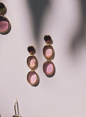 My Jewelry 耳环耳钉耳饰天然粉色碧玺耳环 14k黄金 光的游戏
