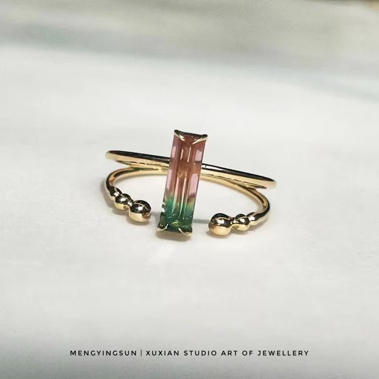 My Jewelry西瓜双色碧玺戒指女18k黄金指环创意设计高级感