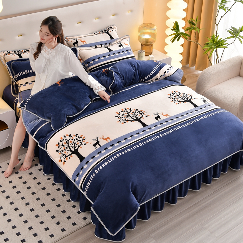 冬季加厚牛奶绒床上四件套8-9斤